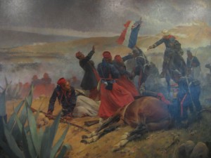 the painting details the french surrender on Cinco de Mayo