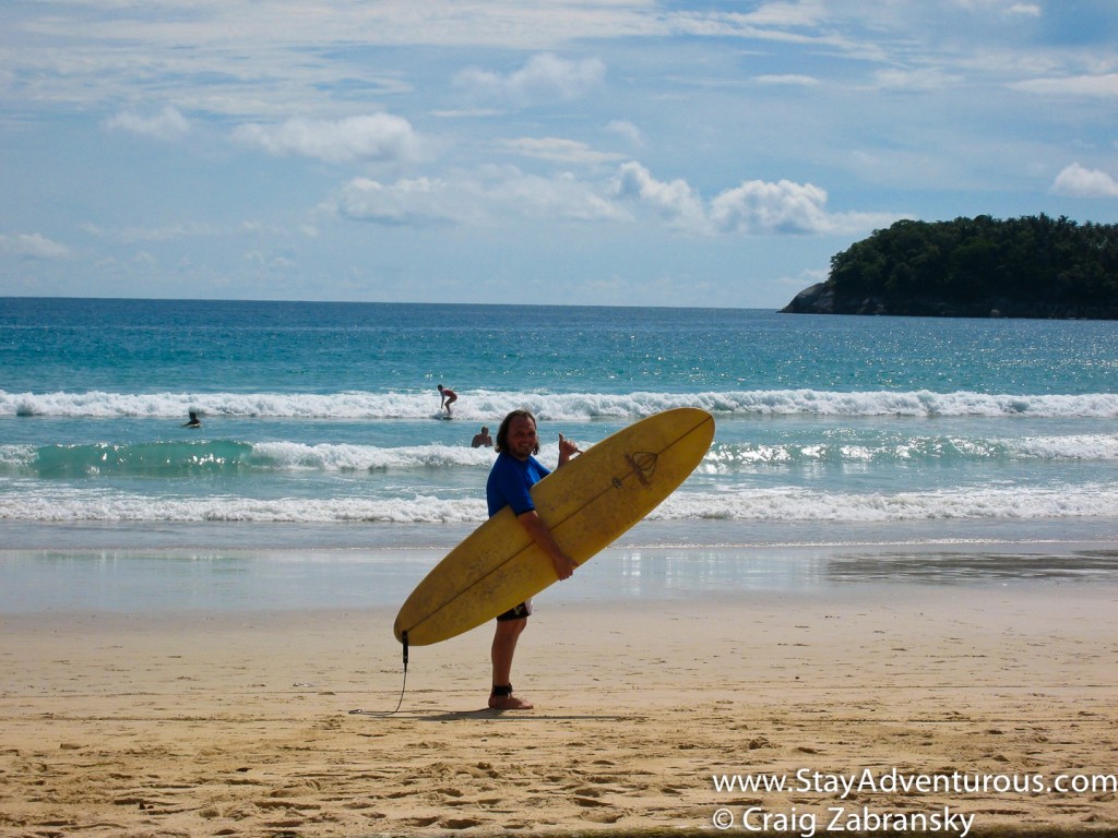 surfing in kata beach phucket thailand. surfs up! 