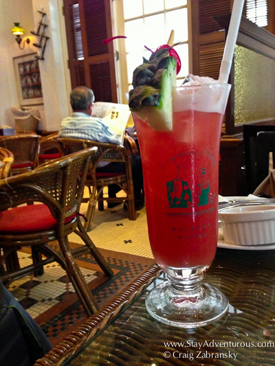 the singapore sling at the long bar inside the raffles hotel in singapore