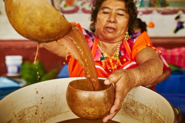 pozol being poured in Tuxtla Gutierrez, Chiapas, Mexico
