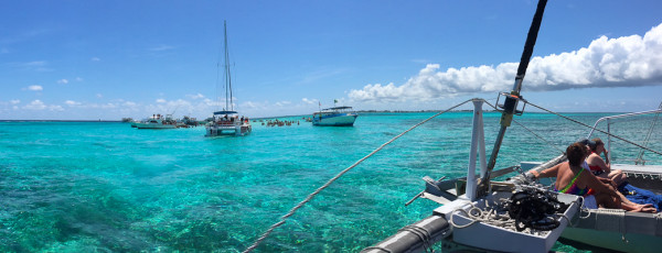 arriving to stingray city on a catamaran in Grand Cayman