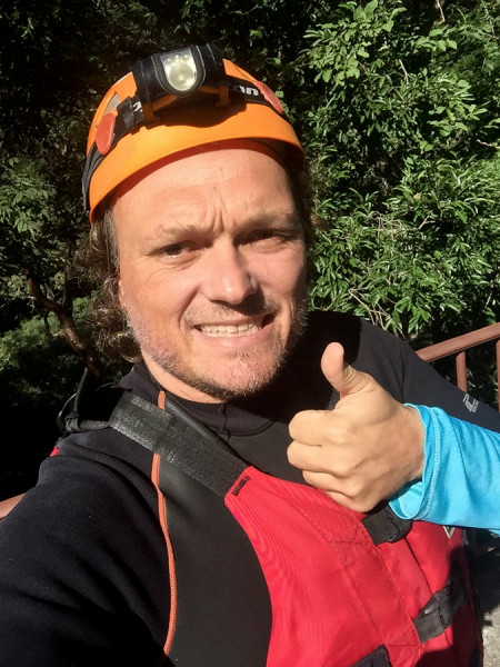 selfie of Craig Zabransky at Chorreadero Waterfall in Chiapas Mexico