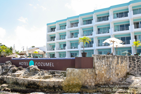 the view of the hotel B from the water or the dock in Cozumel