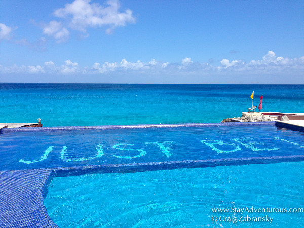 the infinity pool at Hotel B, saying Just Be, in Cozumel, mexico