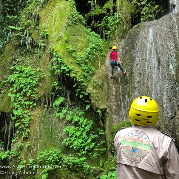 EcoExperiencas guides the rappel inside Tzimbac Adventure Park, Tuxtla Gutierrez, Chiapas, Mexico