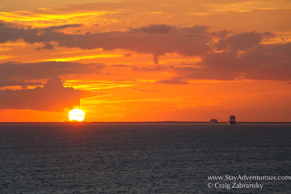 Sunset at sea in the Mexican Caribbean by Costa Maya on a Cruise Ship