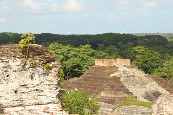 The Gran Acropolis inside Comalcalco Mayan Site in Tabasco, Mexico