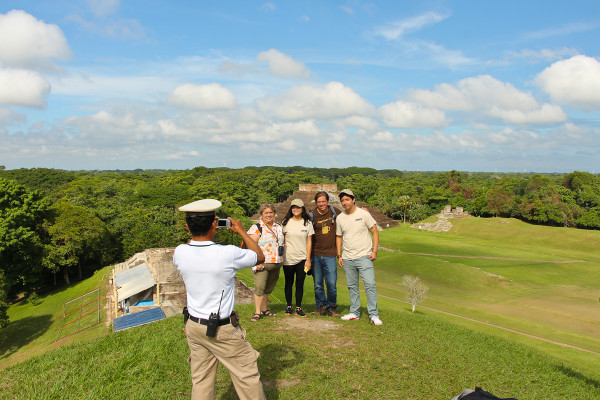 taking a photo at comalcalco mayan site in tabasco mexico