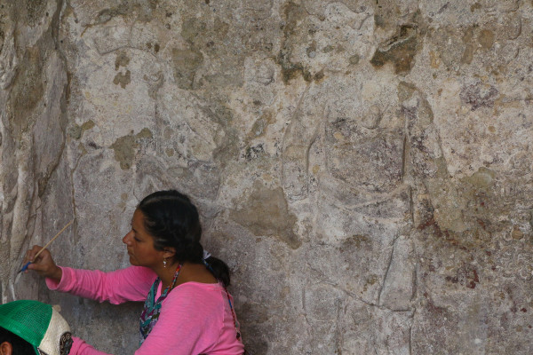 restoration efforts at the Gran and East Acropolis at Comalcalco, the mayan site in Tabasco, Mexico