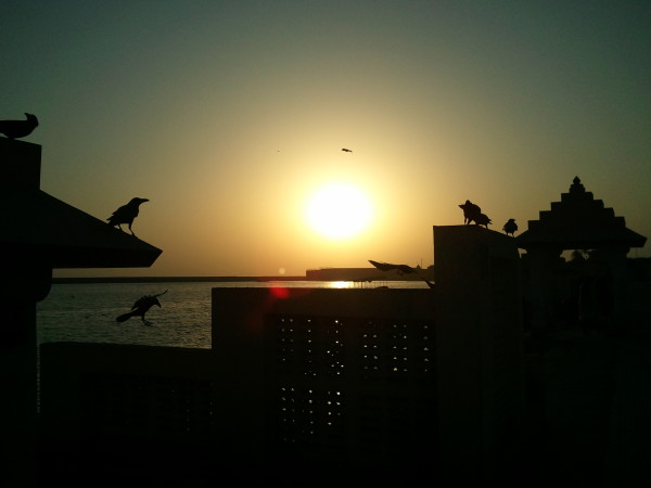 Sunset ay Triveni Ghat in Rishikesh, India