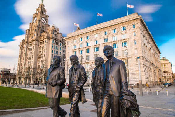 the beatles statues iin liverpool, england