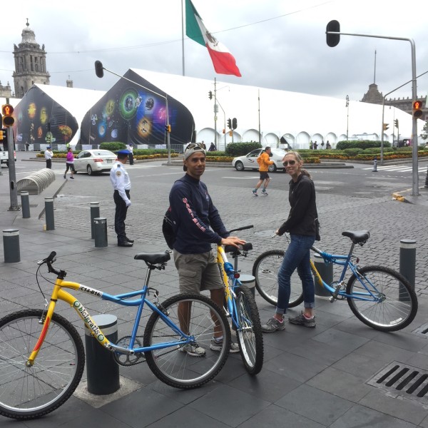 free bikes on the reform to the Zocalo en the heart of Mexico city