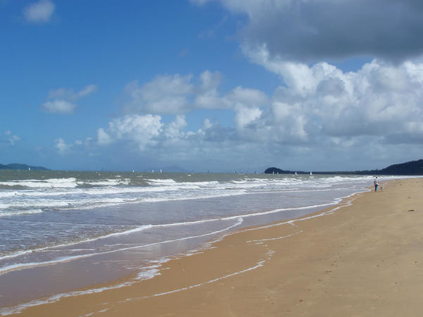 long sandy beach at south mission beach, queensland, australia