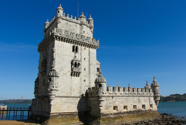 the Belem Tower in the western district of Belem, Lisbon, Portugal