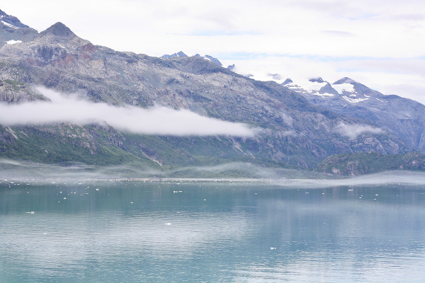 the fog rolls across the inside passage of Glacier Bay