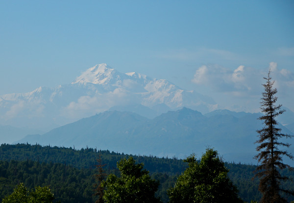 mt Denali from the Great Room outside deck at the McKinley Princess Lodge outside Talkeetna, Alaska