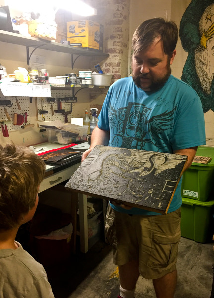 locla artist describes his craft inside the Lowe Mill Arts and Entertainment Complex