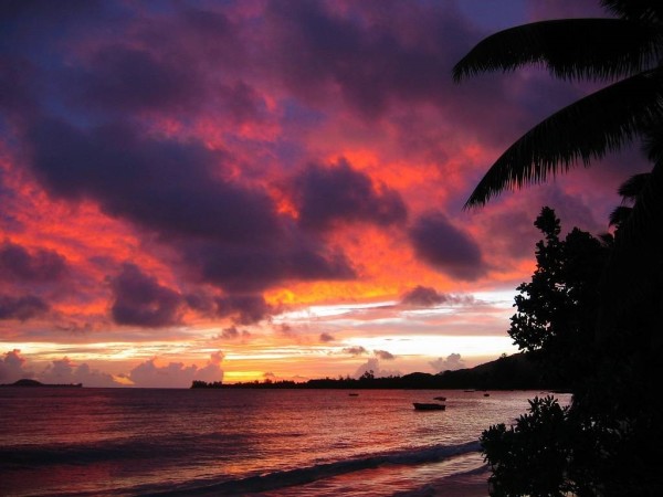 Paradise found? Sunset in the Seychelles. 