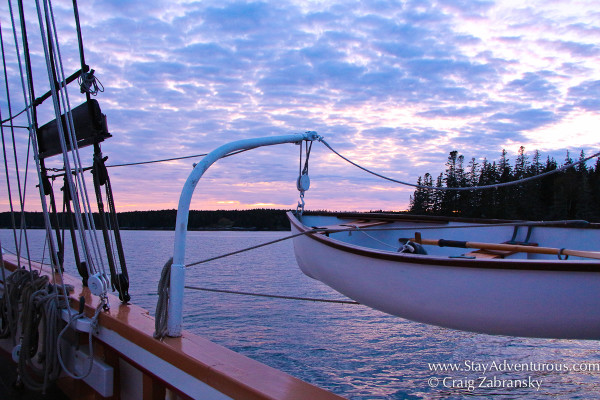 Sunset on the Victory Chimes, a US Naitonal Historic Sailboat in Maine