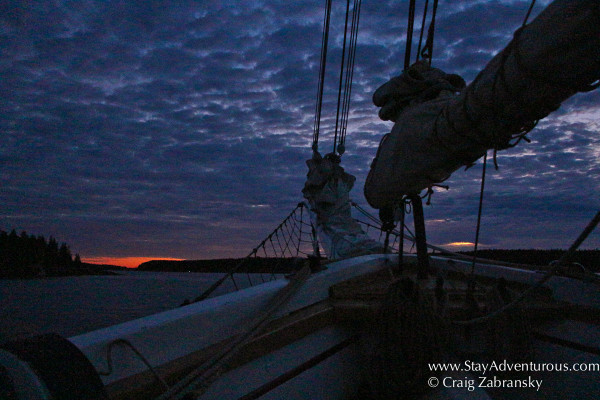 sunset in the cove by North Haven in Maine onboard the Schooner Victory Chimes