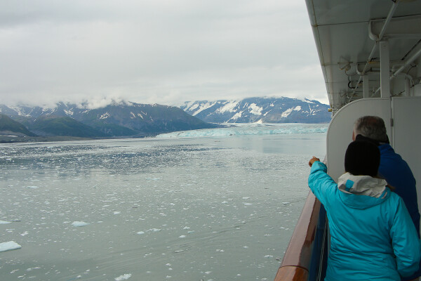 Wrap around balcony with view of hubbard glacier in Yakutat Bay, Alaska Cruise with Princess Cruises