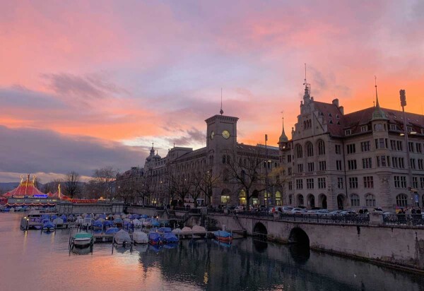 sunset limmat river zurich switzerland 