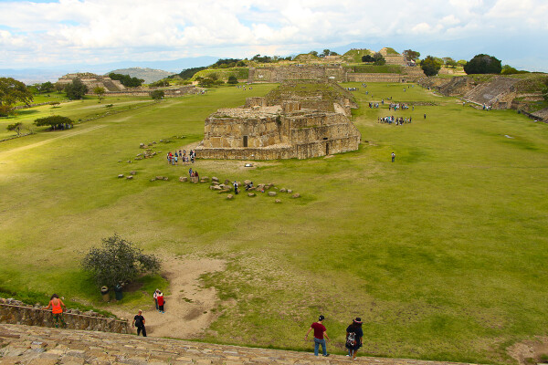 view from Nacho Libre stairs inside Monte Alban, Oaxaca, Mexico