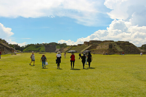 walking the site of monte alban, oaxaca, mexico