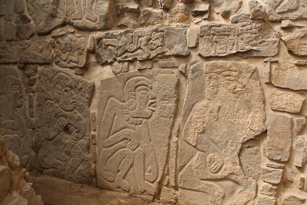 Danzantes, carved stone "dancers" in monte alban, oaxaca, mexico