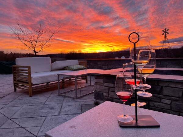 james charles winery in winchester, virginia at sunset with fireplace