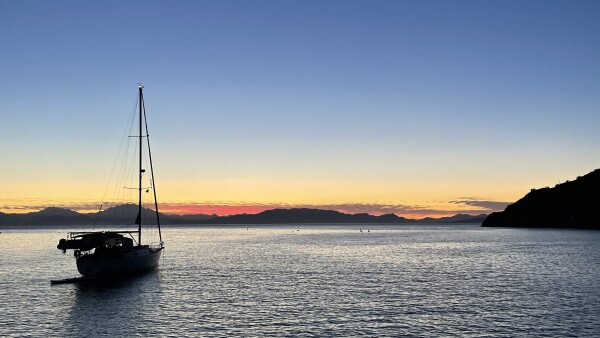 sunset anchored off isla carmen in the Loreto Bay National Park, Loreto, Baja California Sur, Mexico