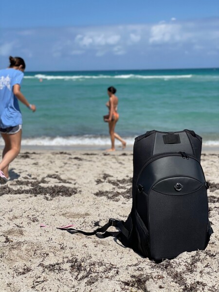 modeling viking backpacks on miami beach