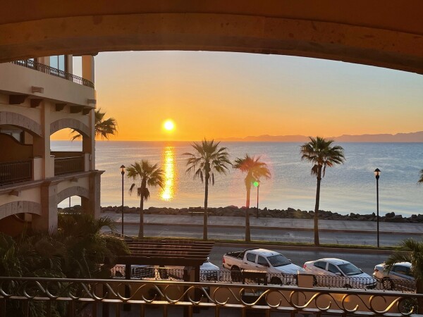 the sunrise from my balcony at La Mison Loreto Hotel in Lorecto, Baja California Sur, Mexico