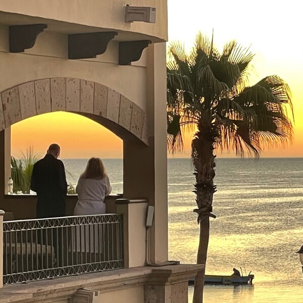 watching the sunrise at la mision loreto hotel in Loreto, BCS, Mexico