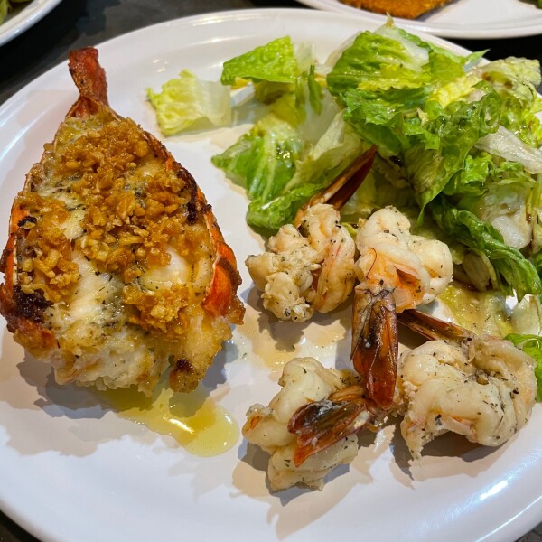 lobster and shrimp dinner at mangrove inn in Puerto Aldofo Lopez Mateos 