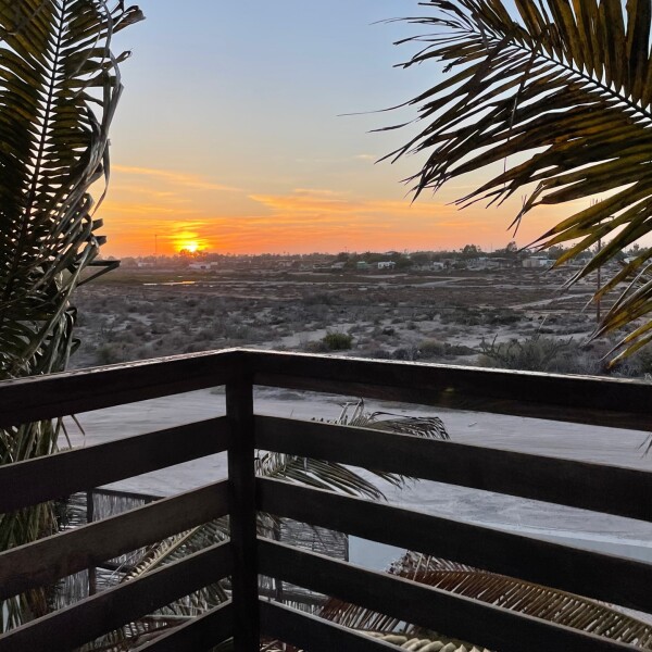 sunset view near magdalena bay at the Mangrove Inn in Puerto Aldofo Lopez Mateos, Baja California Sur, Mexico