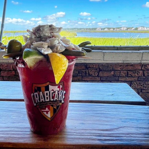 Bloody Mary with Crab at the Crab Cake Factory on Fenwick Island near Ocean City Maryland