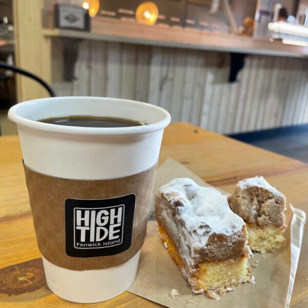 the crumb cake and coffee of high tide near Ocean City Maryland