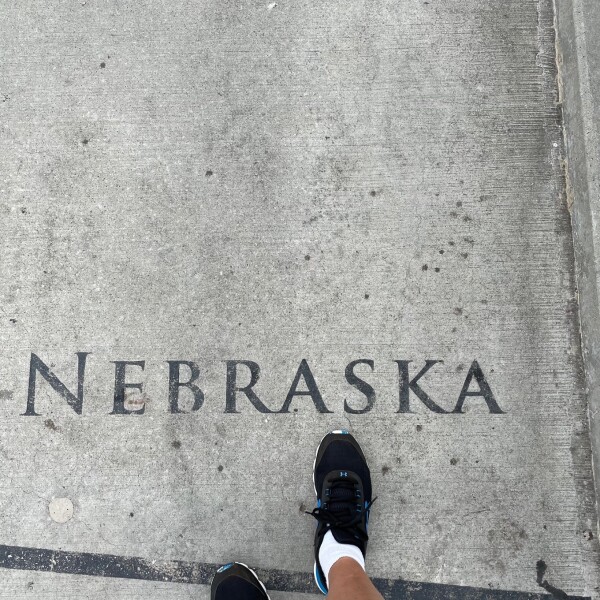 Entering Nebraska on the Bob Kerrey Pedestrian Bridge Iowa to Omaha, Nebraska 