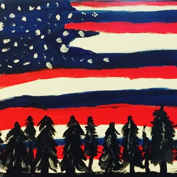 painted art work a night woods through an American Flag - Art by Craig Zabransky