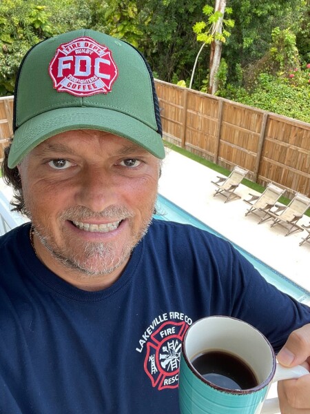 FDC lid baseball hat along with my lakeville tee to enjoy morning coffee