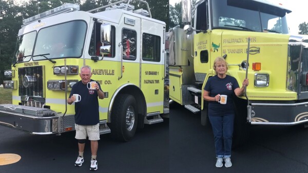 lakeville firehouse in lake wallenpaupack, poconos, pennsylvania enjoying a cup of Fire Dept Coffee