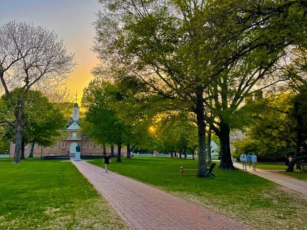 sunset on william and mary cmapus just outside colonial williamsburg
