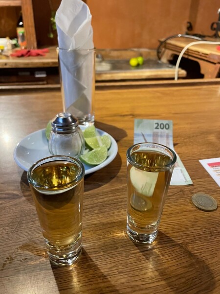 shots of tequila at the bar in mexico