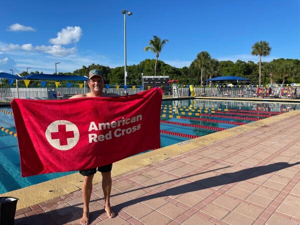celebrating completion of a swim at Founders Park Islamorada Florida American Red Cross Swim