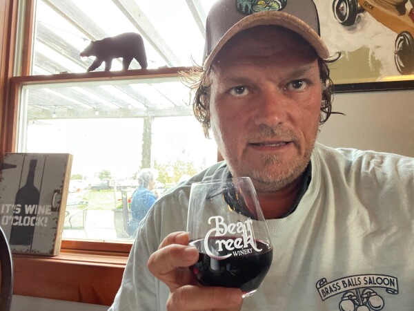 glass of red wine at bear creek winery in north dakota not far from Fargo