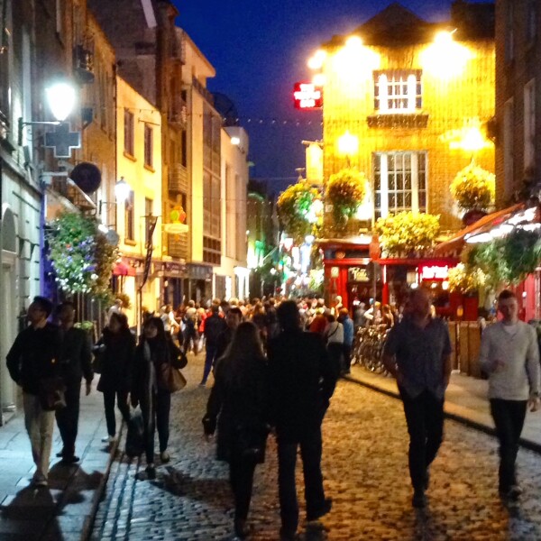 walking the streets of Dublin in Temple Bar