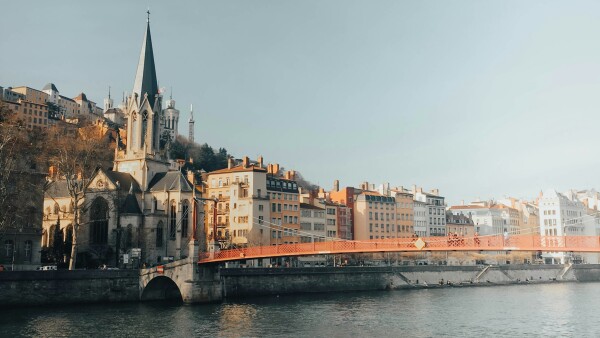 the river in the city of Lyon, France