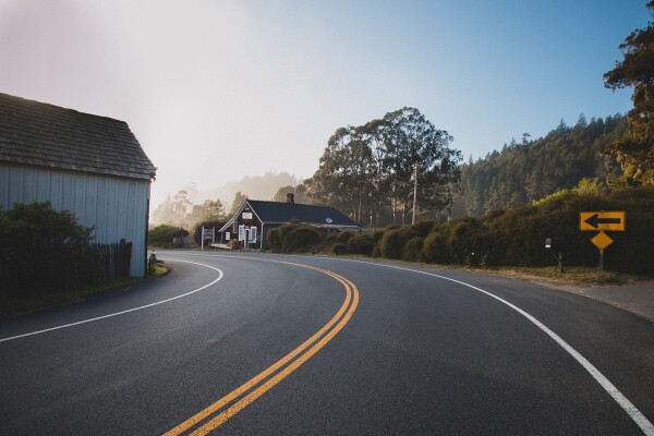 open road with a bend in the USA