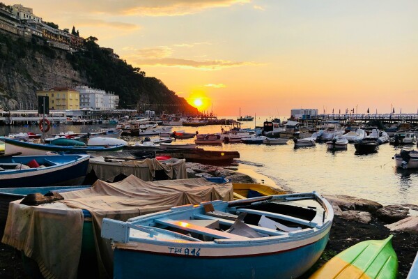 sorrento grand mar - fishing port at sunset